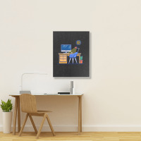 Workspace Computer With Lamp And Plant Portrait Canvas Print | Artistshot