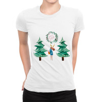 Moose With Christmas Present Ladies Fitted T-shirt | Artistshot