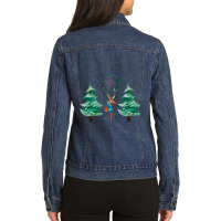 Moose With Christmas Present Ladies Denim Jacket | Artistshot