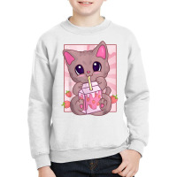 Strawberry Milkshake Cat For Women Girls, Kawaii Maneki Neko T Shirt Youth Sweatshirt | Artistshot