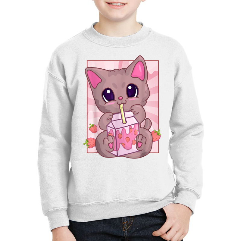 Strawberry Milkshake Cat For Women Girls, Kawaii Maneki Neko T Shirt Youth Sweatshirt by cm-arts | Artistshot