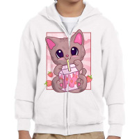 Strawberry Milkshake Cat For Women Girls, Kawaii Maneki Neko T Shirt Youth Zipper Hoodie | Artistshot