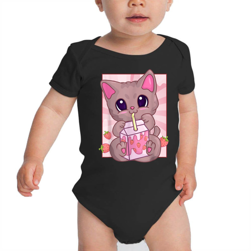 Strawberry Milkshake Cat For Women Girls, Kawaii Maneki Neko T Shirt Baby Bodysuit by cm-arts | Artistshot