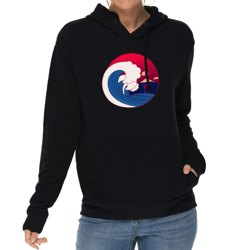 Japanese Wave Off Mt Fuji With Shinto Torii Gate Vector Graphic Lightweight Hoodie | Artistshot