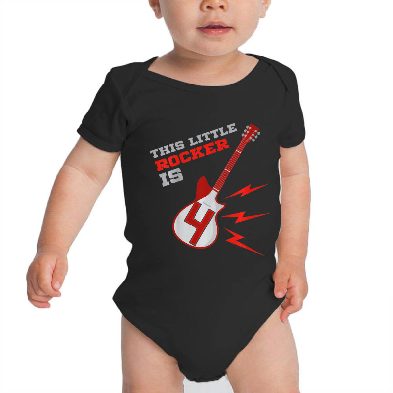 Kids 4th Birthday Girls Guitar Rock Music 4 Year Old Baby Bodysuit by cm-arts | Artistshot