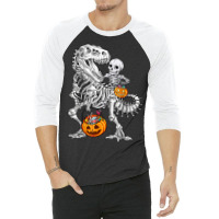 Skeleton Dinosaur T Rex Boys Halloween Mummy Funny Pumpkin 3/4 Sleeve Shirt | Artistshot