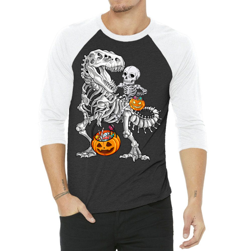 Skeleton Dinosaur T Rex Boys Halloween Mummy Funny Pumpkin 3/4 Sleeve Shirt | Artistshot