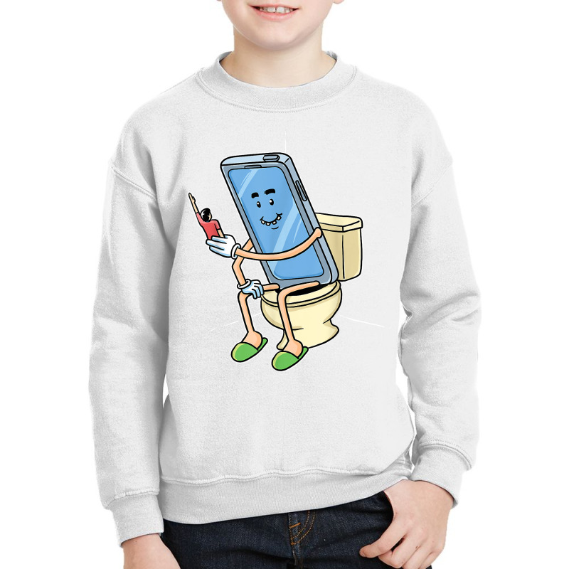 Funny Using Smart Phone On The Toilet Cell Mobile Phone T Shirt Youth Sweatshirt by montistd | Artistshot