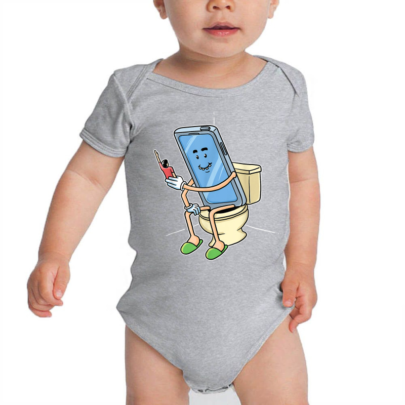 Funny Using Smart Phone On The Toilet Cell Mobile Phone T Shirt Baby Bodysuit by montistd | Artistshot