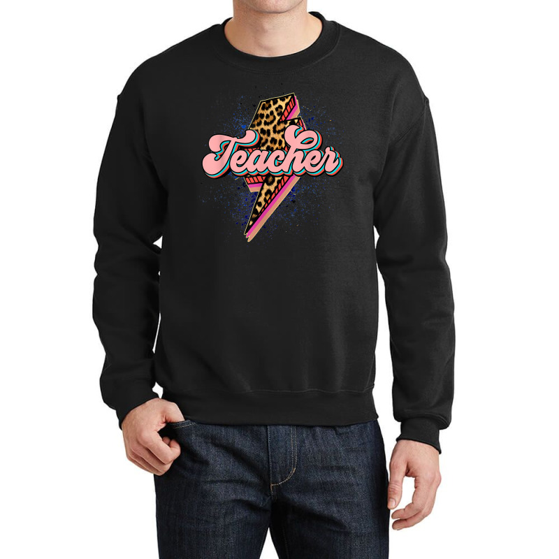 Back To School Teacher Leopard Lightning Bolt Motivational Crewneck Sweatshirt by Posh | Artistshot