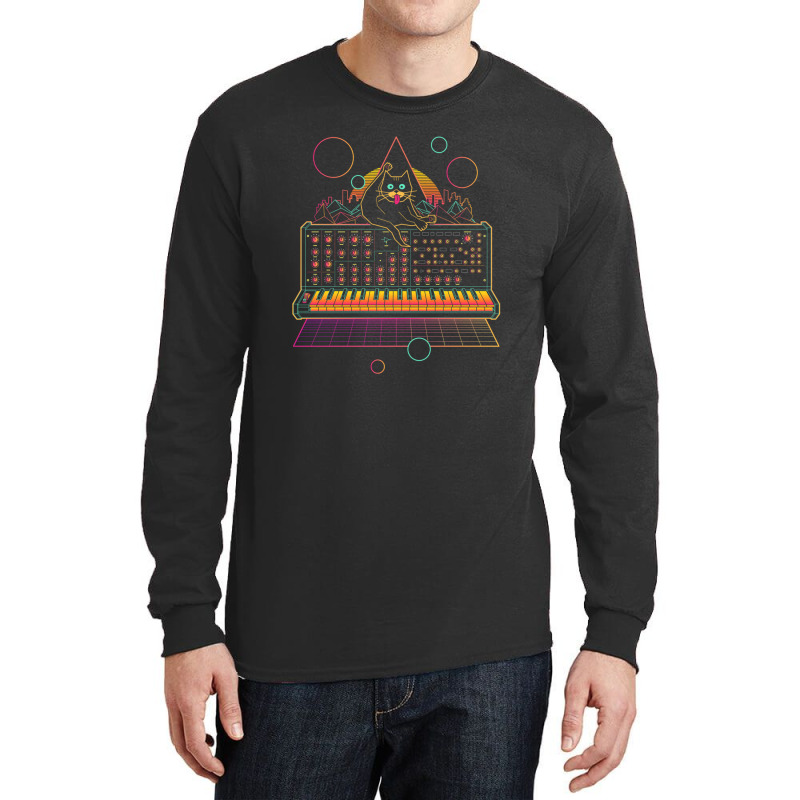 Synthwave Cat On Synthesizer Long Sleeve Shirts | Artistshot