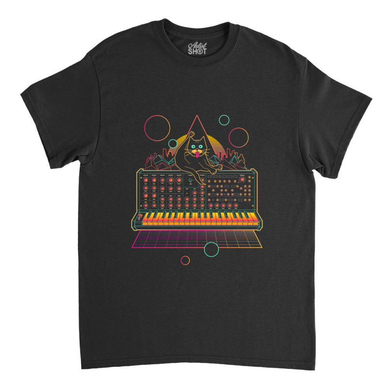 Synthwave Cat On Synthesizer Classic T-shirt | Artistshot