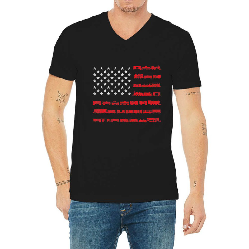 American Flag Railroad Train V-neck Tee | Artistshot