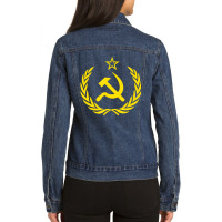 Hammer And Sickle Star Cccp Soviet Union Red Ladies Denim Jacket | Artistshot