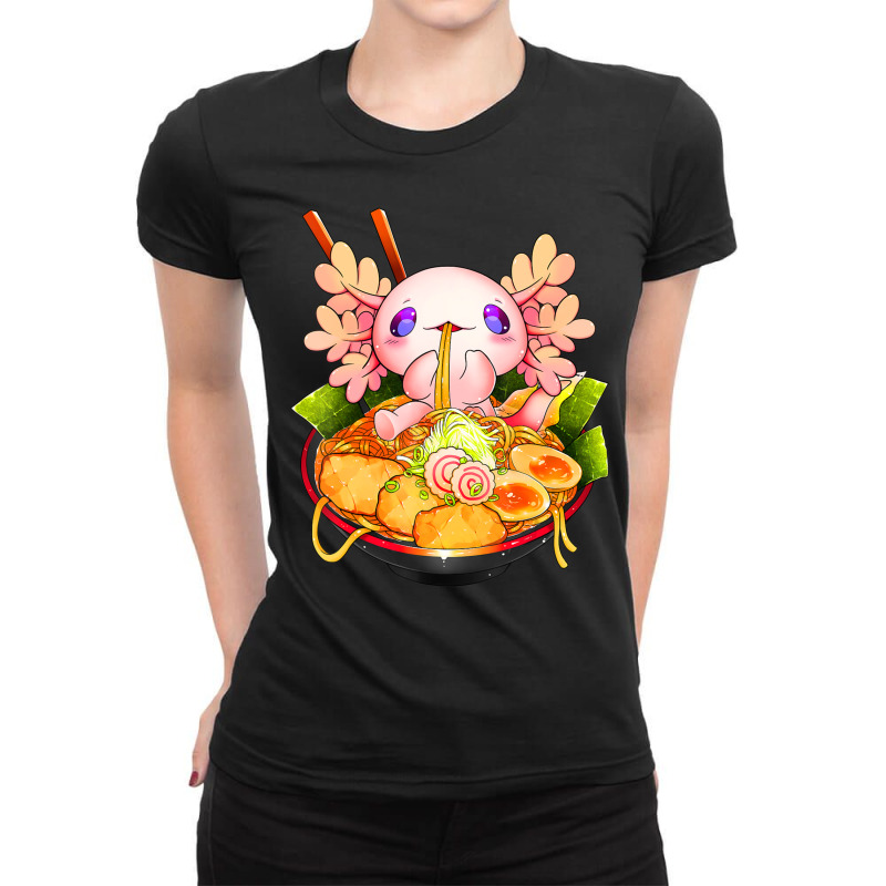 Axolotl Ramen Kawaii Japanese Anime Noodle Women Girls Ladies Fitted T-Shirt by cm-arts | Artistshot