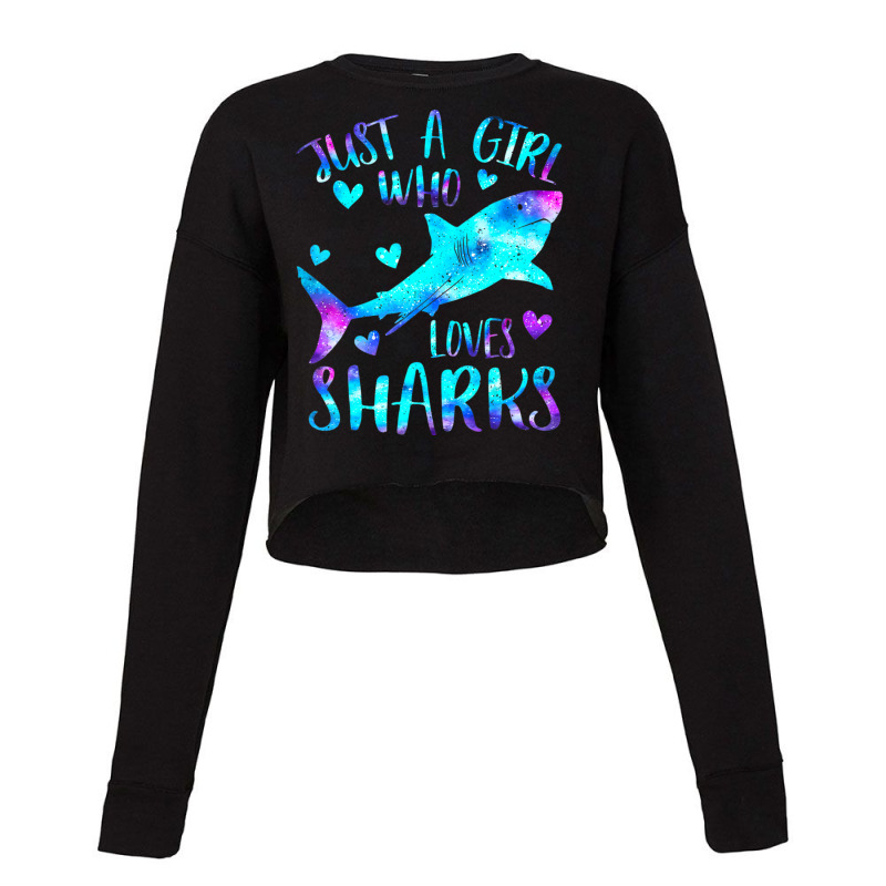 Just A Girl Who Loves Sharks Watercolor Shark Cropped Sweater by cm-arts | Artistshot