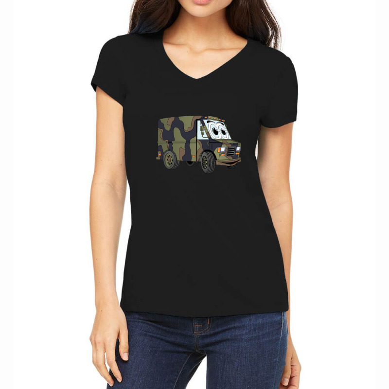 Military Jungle Mini Van Cartoon Women's V-Neck T-Shirt by cm-arts | Artistshot