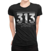 Detroit 313 Area Code Skyline Michigan Vintage Ladies Fitted T-shirt | Artistshot