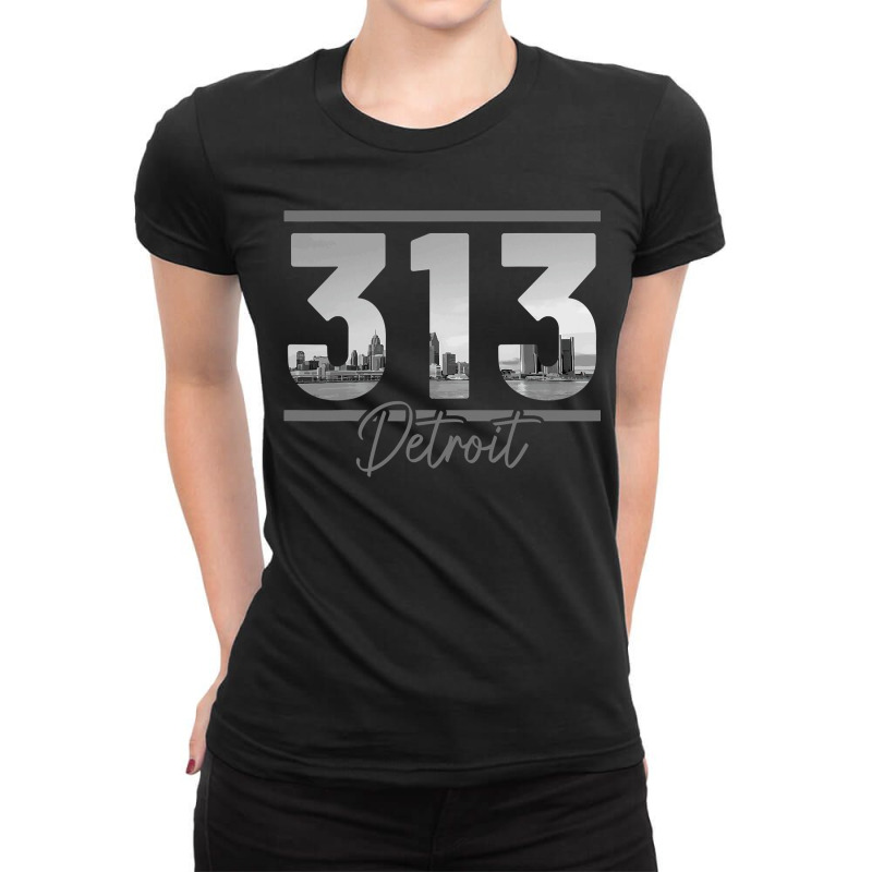 Detroit 313 Area Code Skyline Michigan Vintage Ladies Fitted T-Shirt by home12 | Artistshot