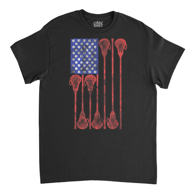 Lacrosse Stick Lax American Flag Classic T-shirt by cm-arts | Artistshot