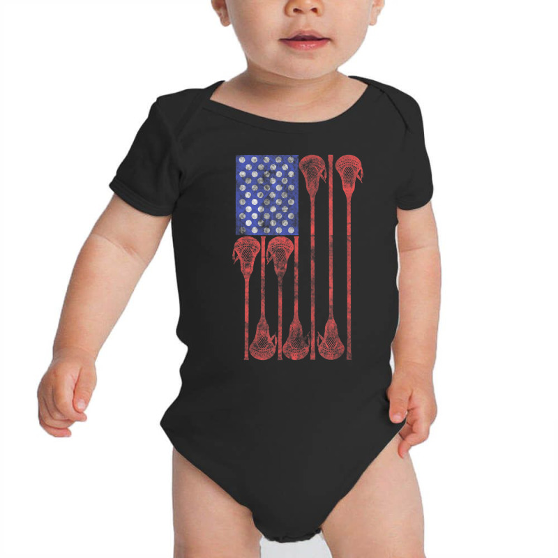 Lacrosse Stick Lax American Flag Baby Bodysuit by cm-arts | Artistshot