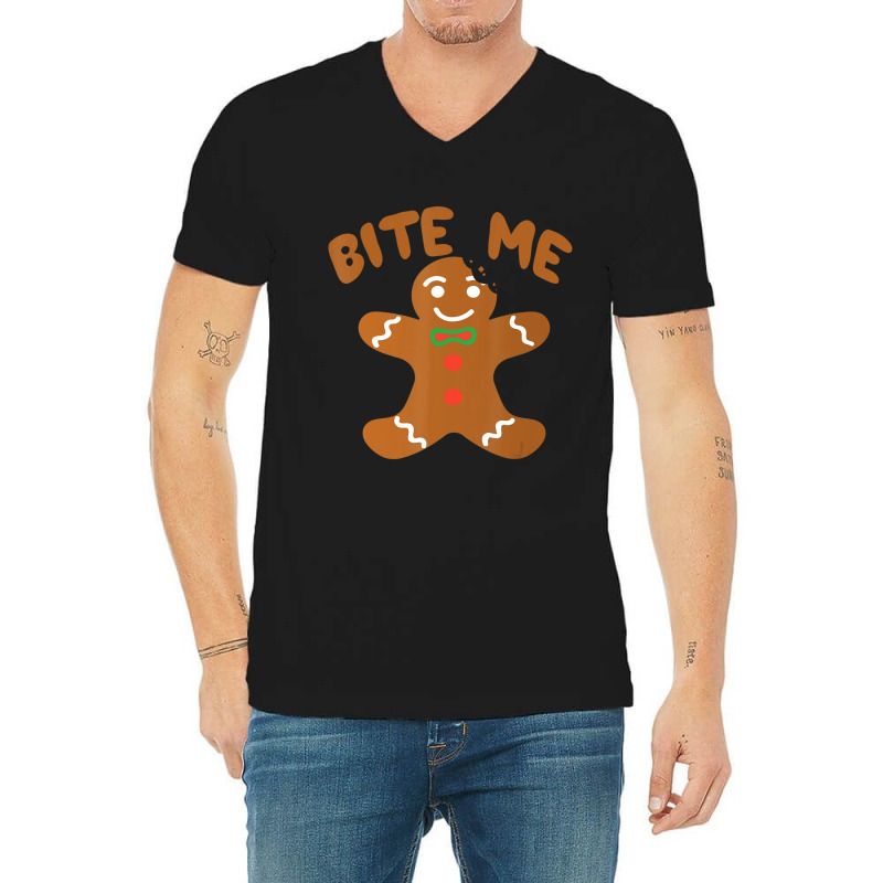 Bite Me Gingerbread Tshirt- Great Thanksgiving V-Neck Tee by cm-arts | Artistshot