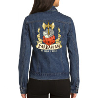 W20 Barbarian Roll 20-sided Dice Role Play Dungeon Fantasy Ladies Denim Jacket | Artistshot