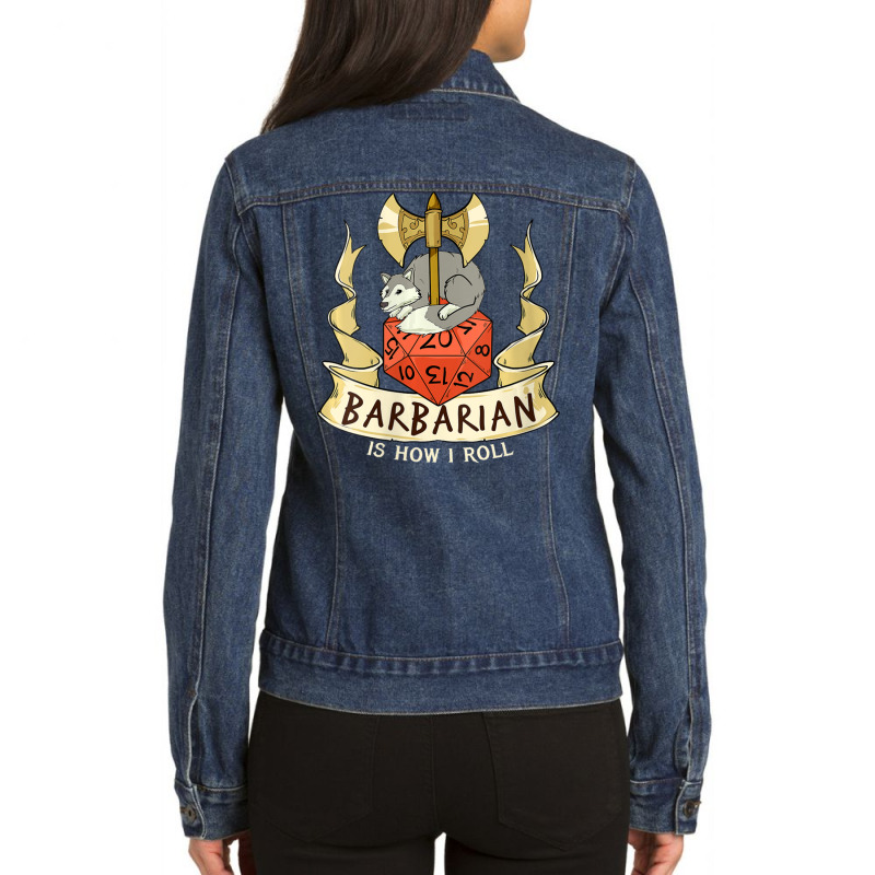 W20 Barbarian Roll 20-sided Dice Role Play Dungeon Fantasy Ladies Denim Jacket by PhanBo | Artistshot