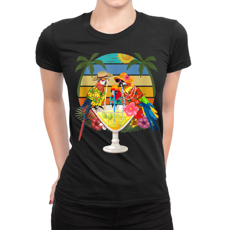 Parrots Drinking Margarita On Summer Vacation Birds Fun Tank Top Ladies Fitted T-Shirt by cm-arts | Artistshot