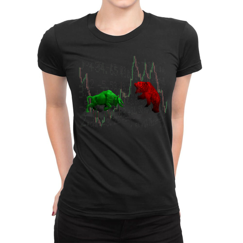 Stock Market Bulls Vs Bears Graphic T Shirt Ladies Fitted T-Shirt by cm-arts | Artistshot