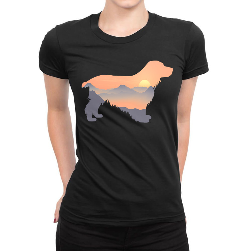 Cocker Spaniel Cocker Spaniel Dog Silhouette Sun Mountain Gift Ladies Fitted T-Shirt by cm-arts | Artistshot