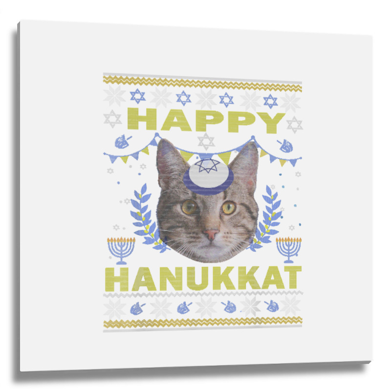 Funny American Wirehair Cat Jewish Holiday Hanukkat Happy T Shirt Metal Print Square | Artistshot