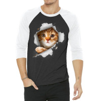 Ca, Orange Cat T Cat Torn Cloth Kitten 3/4 Sleeve Shirt | Artistshot