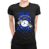 Racer Blue 5s  To Match Time Is Money Shoes 5 Racer Blue Ladies Fitted T-shirt | Artistshot