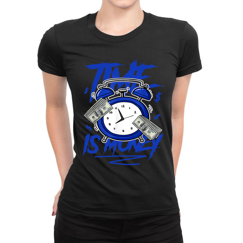 Racer Blue 5s  To Match Time Is Money Shoes 5 Racer Blue Ladies Fitted T-Shirt by home12 | Artistshot