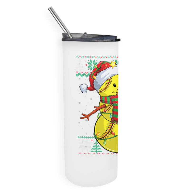 Funny Snowman Softball Christmas Ball Ugly Sweater Skinny Tumbler | Artistshot