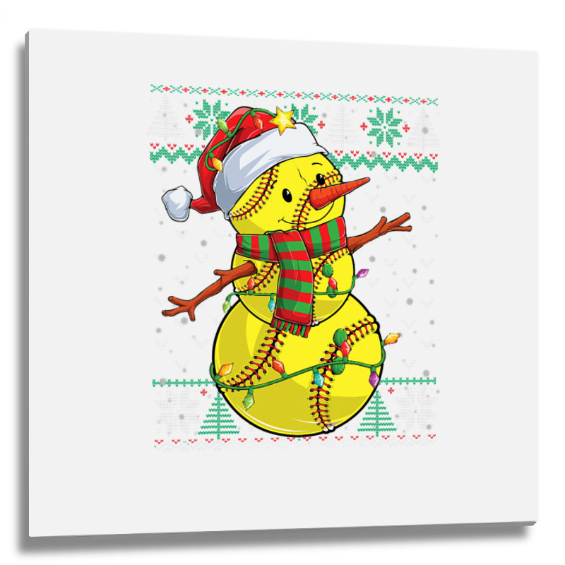 Funny Snowman Softball Christmas Ball Ugly Sweater Metal Print Square | Artistshot