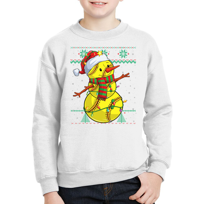 Funny Snowman Softball Christmas Ball Ugly Sweater Youth Sweatshirt | Artistshot