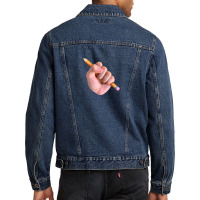 Realism X Cartoon Mashup Fist Holding Pencil Men Denim Jacket | Artistshot