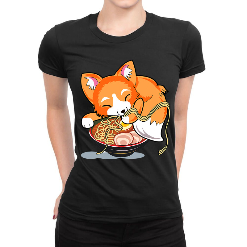 Ramen Noodles Fox Lover Kawaii Japanese Anime Ladies Fitted T-Shirt by home12 | Artistshot