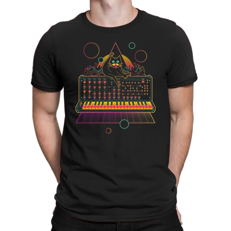 Synthwave Cat On Synthesizer T-shirt | Artistshot