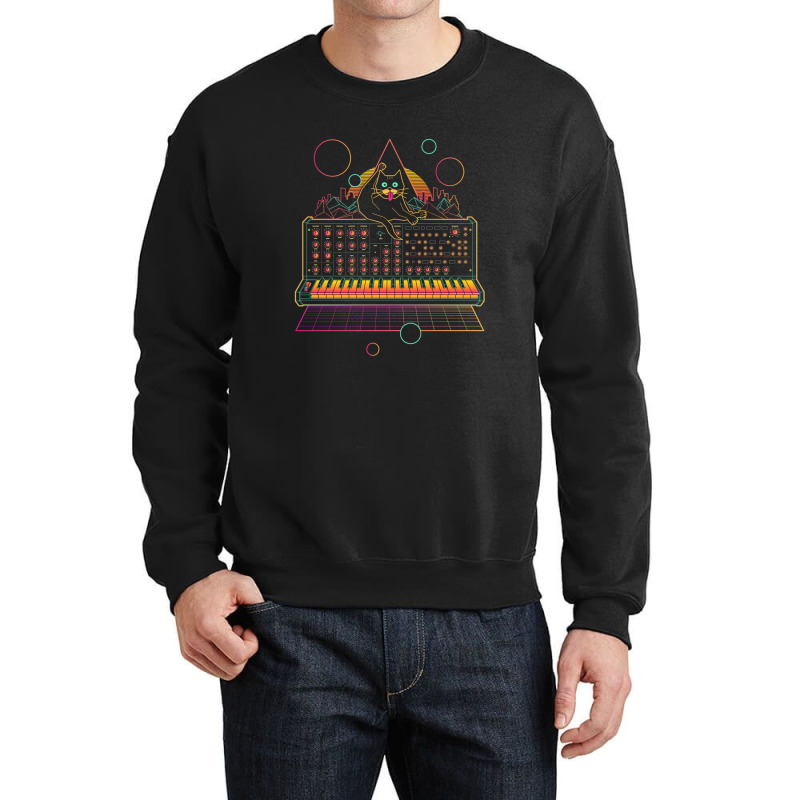 Synthwave Cat On Synthesizer Crewneck Sweatshirt | Artistshot