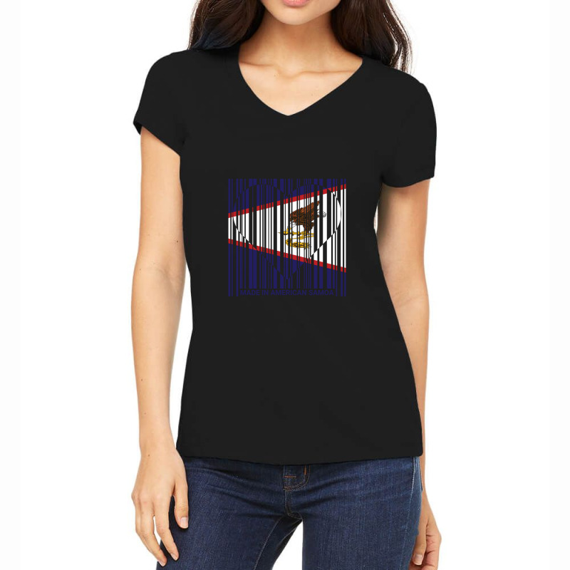 American Samoa American Samoan Barcode Love Flag Women's V-Neck T-Shirt by DeniseRamsey | Artistshot