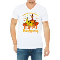 Thankful Grateful Blessed Happy Thanksgiving Pilgrim Turkey T Shirt V-neck Tee | Artistshot