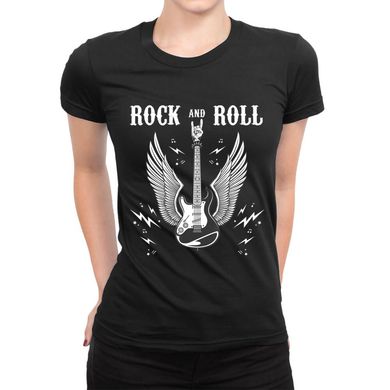 Rock And Roll Music Guitar Lovers Ladies Fitted T-Shirt by cm-arts | Artistshot