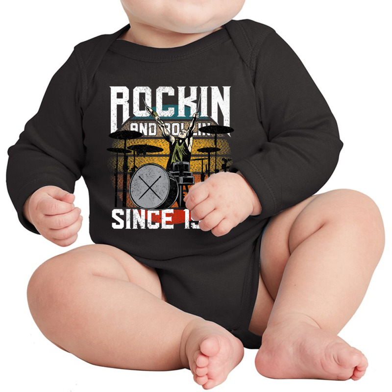 Rockin And Rollin Since 1967 Drummer Birthday Long Sleeve Baby Bodysuit by cm-arts | Artistshot