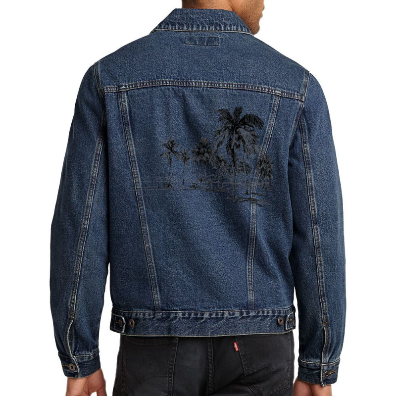 Nature Beauty Beach Mountain Palm Tree  Ocean Parasol Sea Men Denim Jacket by home12 | Artistshot