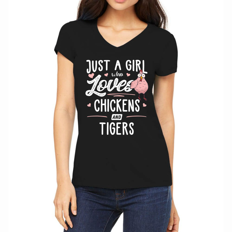 Just A Girl Who Loves Chickens And Tigers Gift Chicken Women's V-Neck T-Shirt by thangdinhsinhelf | Artistshot