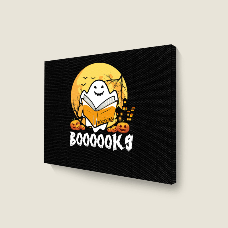 Booooks Ghost Boo Read Books Library Teacher Moon Bookworm Landscape Canvas Print | Artistshot