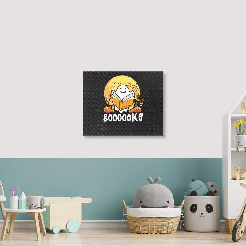 Booooks Ghost Boo Read Books Library Teacher Moon Bookworm Landscape Canvas Print | Artistshot